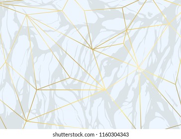 Blue marble abstract pattern with geometric line, stone background with gold line ,vector illustration.