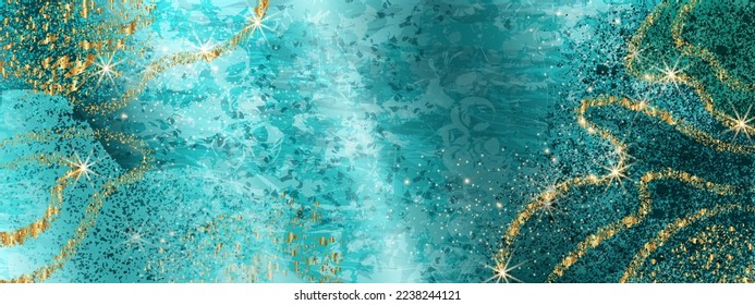 Blue marble background, abstract golden green nature agate stone banner, indigo navy glitter sparks. Turquoise elegant wallpaper, modern sapphire premium texture. Blue marble aqua wedding card design