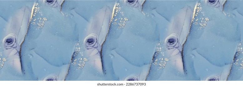 Blue Marble Background. Light Elegant Watercolor. Vector Ink Marble. Gold Ink Paint. Alcohol Ink Marble. Golden Metal Pattern. Foil Abstract Watercolor. Modern Seamless Art Template. Blue Watercolor