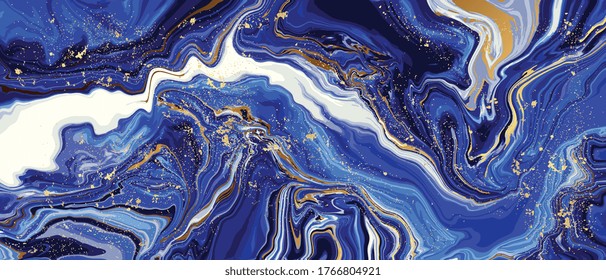 Blue Marble and gold abstract background vector. Marbling wallpaper design with natural luxury style swirls of marble and gold powder.\t