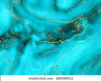 Blue marble and gold abstract background texture. Indigo, blue marbling with natural luxury style lines of marble and gold powder. Vector illustration
