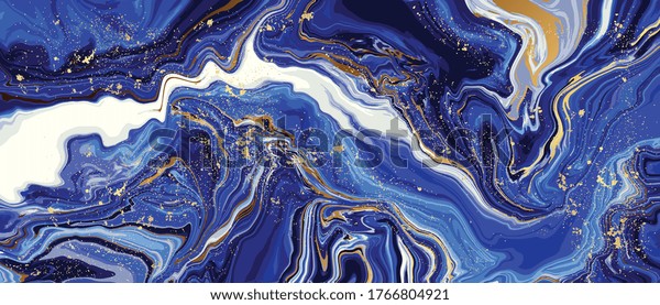 Blue Marble and gold abstract background\
vector. Marbling wallpaper design with natural luxury style swirls\
of marble and gold\
powder.	