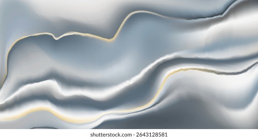 Blue marble with golden vein bg. Gray white watercolor wavy pattern. Slice of stone texture, grey agate natural ombre effect. Elegant dark ink painting, luxury foil geode card. Mineral floor liquid