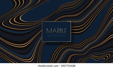 Blue marble with golden veins vector pattern. Wave abstract background with gold and blue lines.