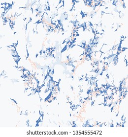 Blauer Marmor-Texturhintergrund und Rosengold glitzern. Nahtloses Muster. Kornblume, Steinhintergrund. Abstrakte Textur für Ihr Design, Postkarte, Einladung, Stoff, Logo und andere. EPS10. Vektorillustration