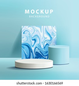 Blue marble texture with round podium vector illustration