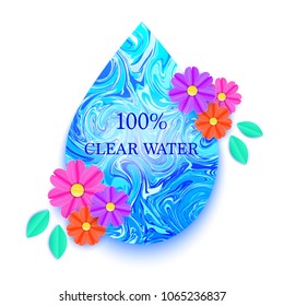 Blue marble water drop on white background.Vector illustration.