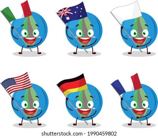 El personaje de la caricatura de las piedras azules lleva las banderas de varios países. Ilustración del vector