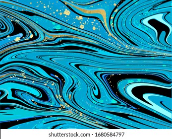 Blue Marbling Texture design with gold for poster, brochure, invitation, cover book, catalog, tile. Abstract background. Vector illustration