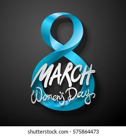 blue March 8 greeting card. International Womans Day. vector. black background art