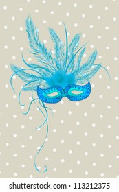 Blue mardigras mask deorated with feathers