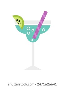 Blue Margarita cocktail. Blue Lagoon drink. Vector cartoon flat illustration.