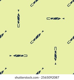 Blue Marijuana joint, spliff icon isolated seamless pattern on yellow background. Cigarette with drug, marijuana cigarette rolled.  Vector