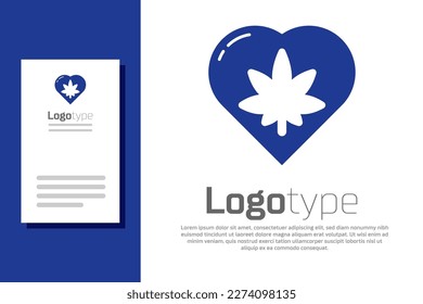 Blaue Marihuana-Blätter in Herzform Symbol einzeln auf weißem Hintergrund. Hanfsymbol. Logo-Design-Element. Vektorgrafik