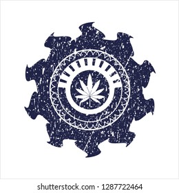 Blue marijuana leaf icon inside distressed rubber texture