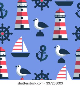 blue marine cartoon seamless childish pattern