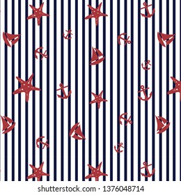 Blue Marine Stripe Pattern Design, Vector, Illustration, 