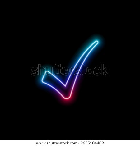 blue marked icon. neon style. check mark symbol on green flower circle. verified social media account tag..