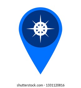 Blue marker on the map, white side of the world, symbol, vector