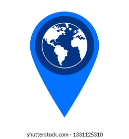 Blue marker on the map, white globe, symbol, vector
