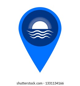 Blue marker on the map, white sun and water, symbol, vector