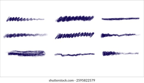 Blue marker, pencil hand drawn strokes and lines. Vector bold marker, crayon scratches isolated on white backdrop