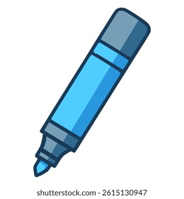 blue marker stationery draw write creative school flat color vector illustration template design