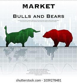 Blue market background with bull and bear color silhouettes