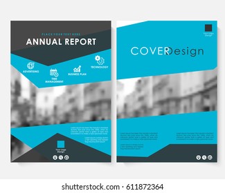 Blue marketing cover design template for annual report. Modern minimalist business  concept booklet. Flyer leaflet magazine brochure with text. Corporate layout page A4 Vector advertising illustration