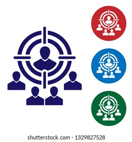 Blue Marketing target strategy concept icon isolated on white background. Aim with people sign. Set color icon in circle buttons. Vector Illustration