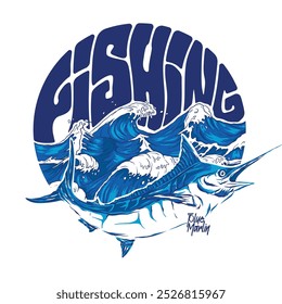 azul marlin peixe ilustração t-shirt design