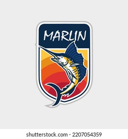 Blue marlin fish illustration Vector logo template