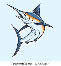 Blue Marlin Fish Jumping Vector Logo