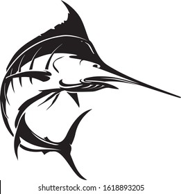 Blue Marlin Fish Leaping, Isolated Illustration