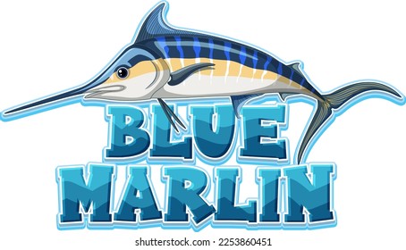 Blue marlin fish logo with carton character illustration