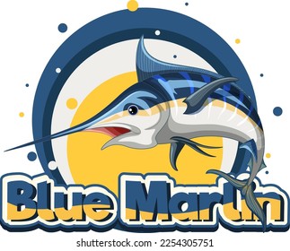 Blue marlin fish logo with carton character illustration