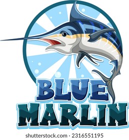 Blue marlin fish logo with carton character illustration
