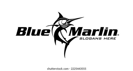 Blue marlin fish Logo Vector. Unique and fresh blue marlin fish jumping out of the water. Great to use as your sportfishing activity. 