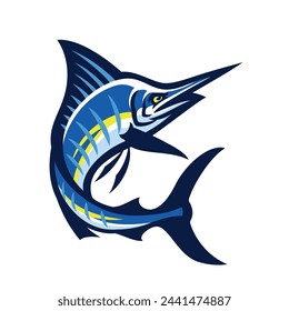 Blue Marlin Fish Mascot Cartoon