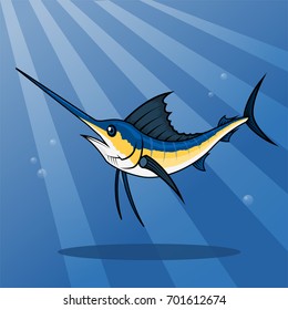blue marlin fish in the ocean, vector illustration