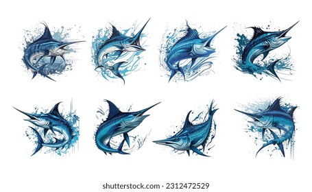 Caricatura del vector del pez de la marlín azul para la camiseta Diseño de la camiseta del pez de la marlin azul