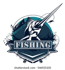 Blue marlin fishing logo illustration