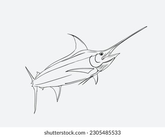 Blue marlin fishing logo illustration.Black Marline fishing vector illustration isolated on white. Baby Tuna of sketch