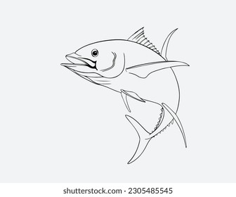 Blue marlin fishing logo illustration.Black Marline fishing vector illustration isolated on white. Baby Tuna of sketch