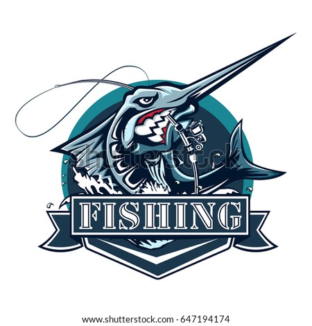 Blue Marlin Fishing Logo Illustration Black Marline Stock Vector ...