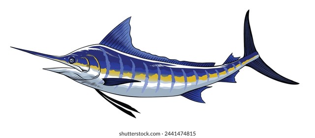 Blue Marlin Hand Drawn Illustration Vintage