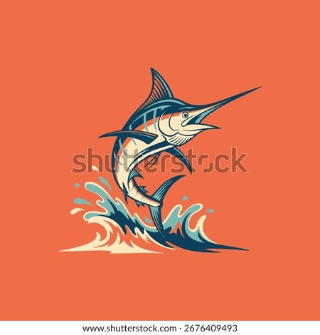 Blue Marlin Leaping Through Waves fish ocean