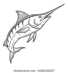 Blue Marlin Line Art Vector Illustration