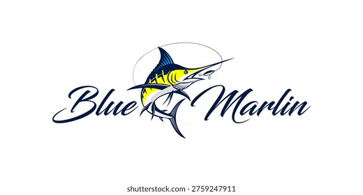 Blue marlin logo with yellow and blue fish.