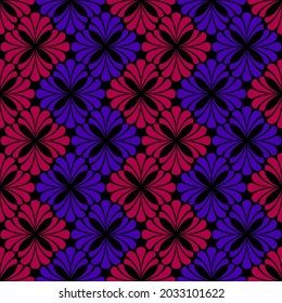 blue and maroon flowers. vector seamless pattern. dark repetitive background. fabric swatch. wrapping paper. continuous print. design element for home decor, apparel, textile. modern stylish texture